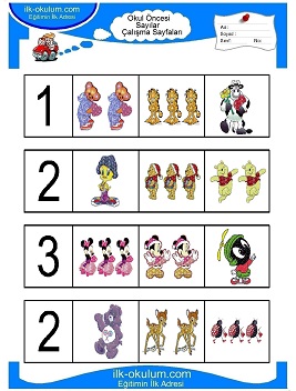 Çocuklar İçin sayı Çalışma Sayfaları 